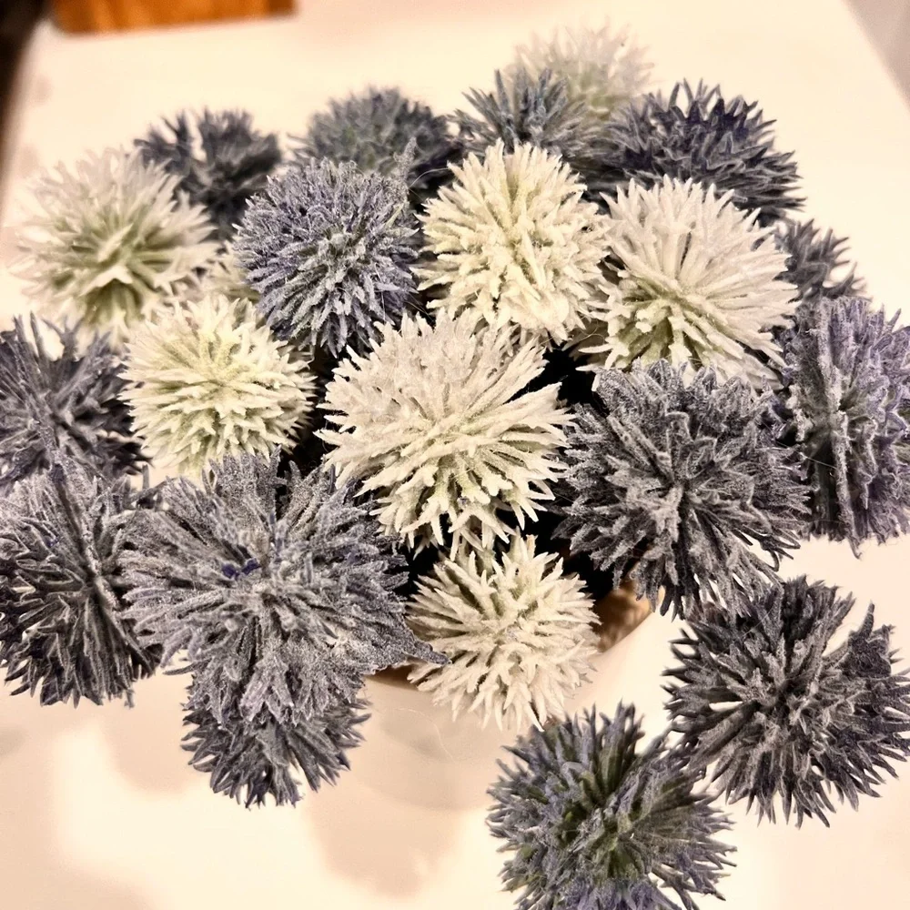 Elegant White and Blue Chrysanthemum Pom-Pom Floral Arrangement - Picture 2 of 2